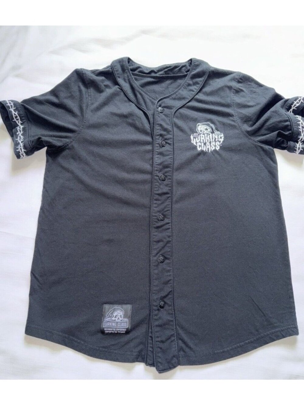 Lurking Class Mens Skater Shirt Jersey Button Down Embroidered